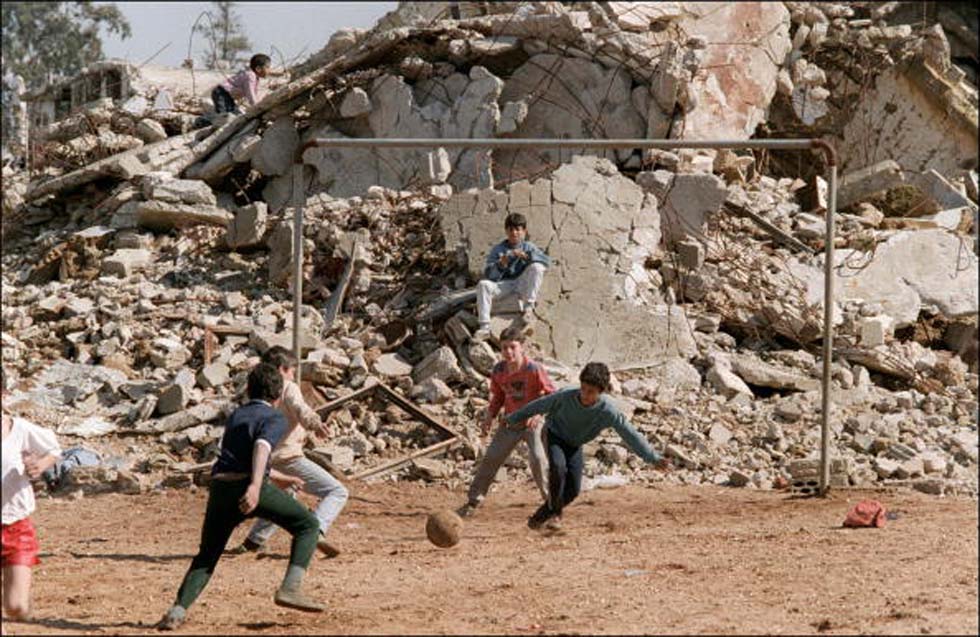 Palestinian children play soccer 06 Febr